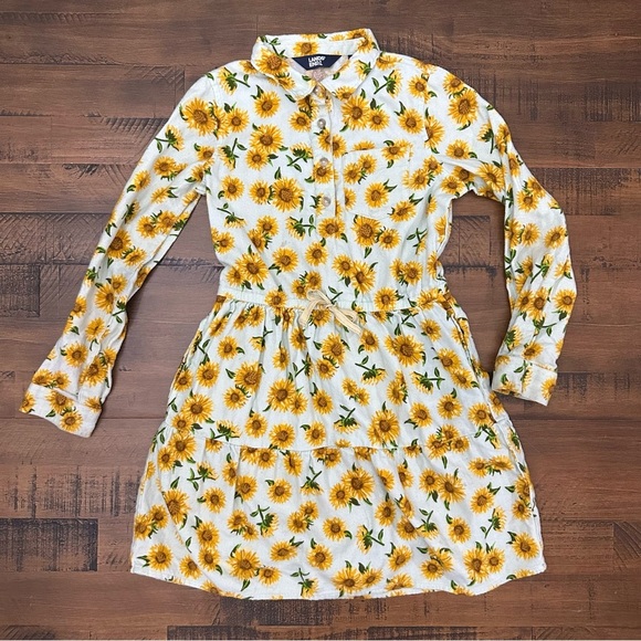 Lands' End 6/7 Kids Flannel Sunflower Dress - Picture 1 of 9